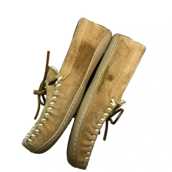 Minnetonka leather faux fur moccasin house slipper comfort size 7 women’s shoe - Picture 5 of 10